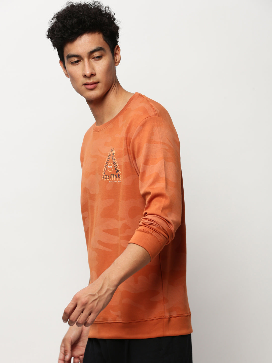 Men Orange Camouflage Casual Sweatshirts