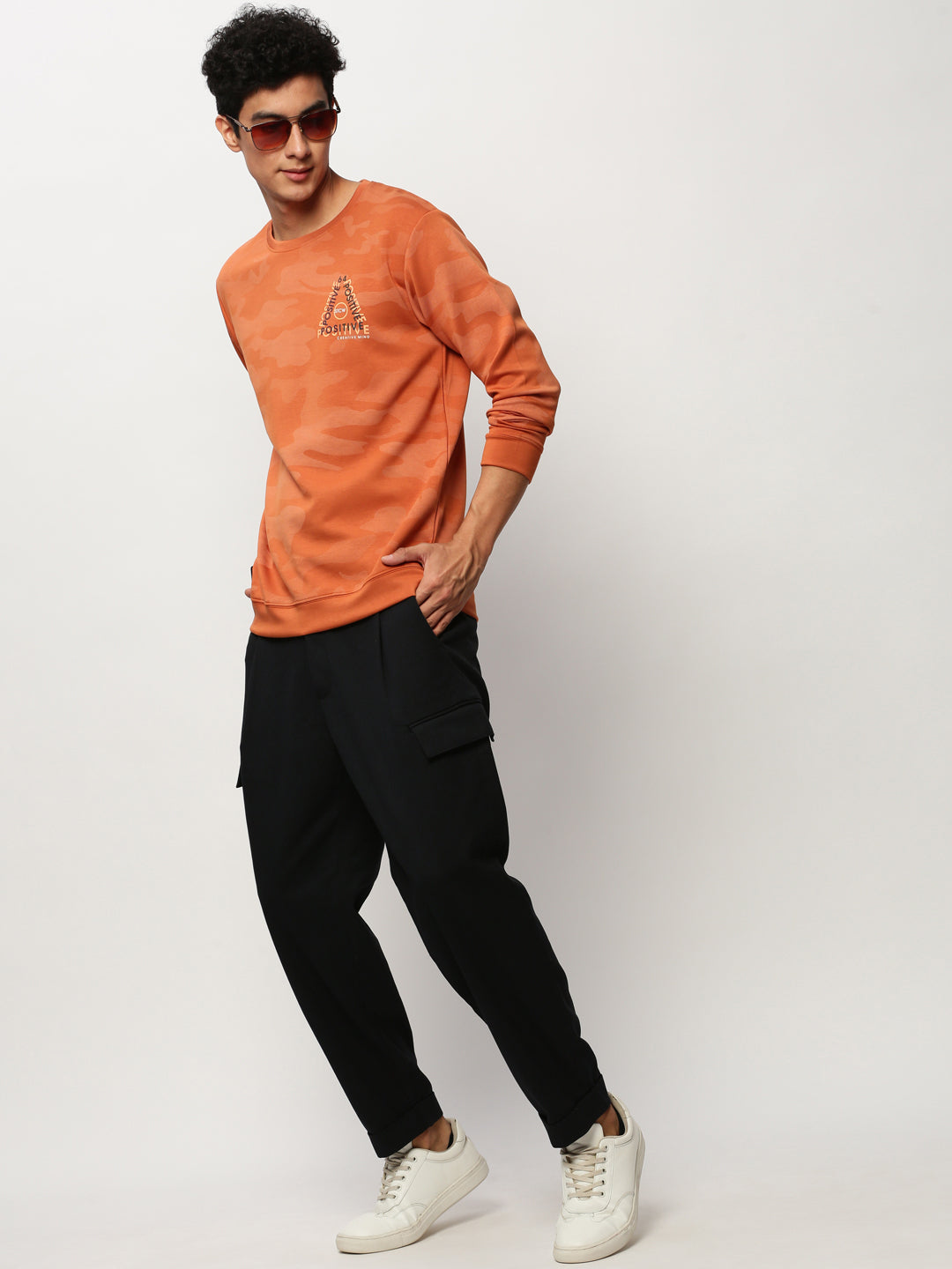 Men Orange Camouflage Casual Sweatshirts