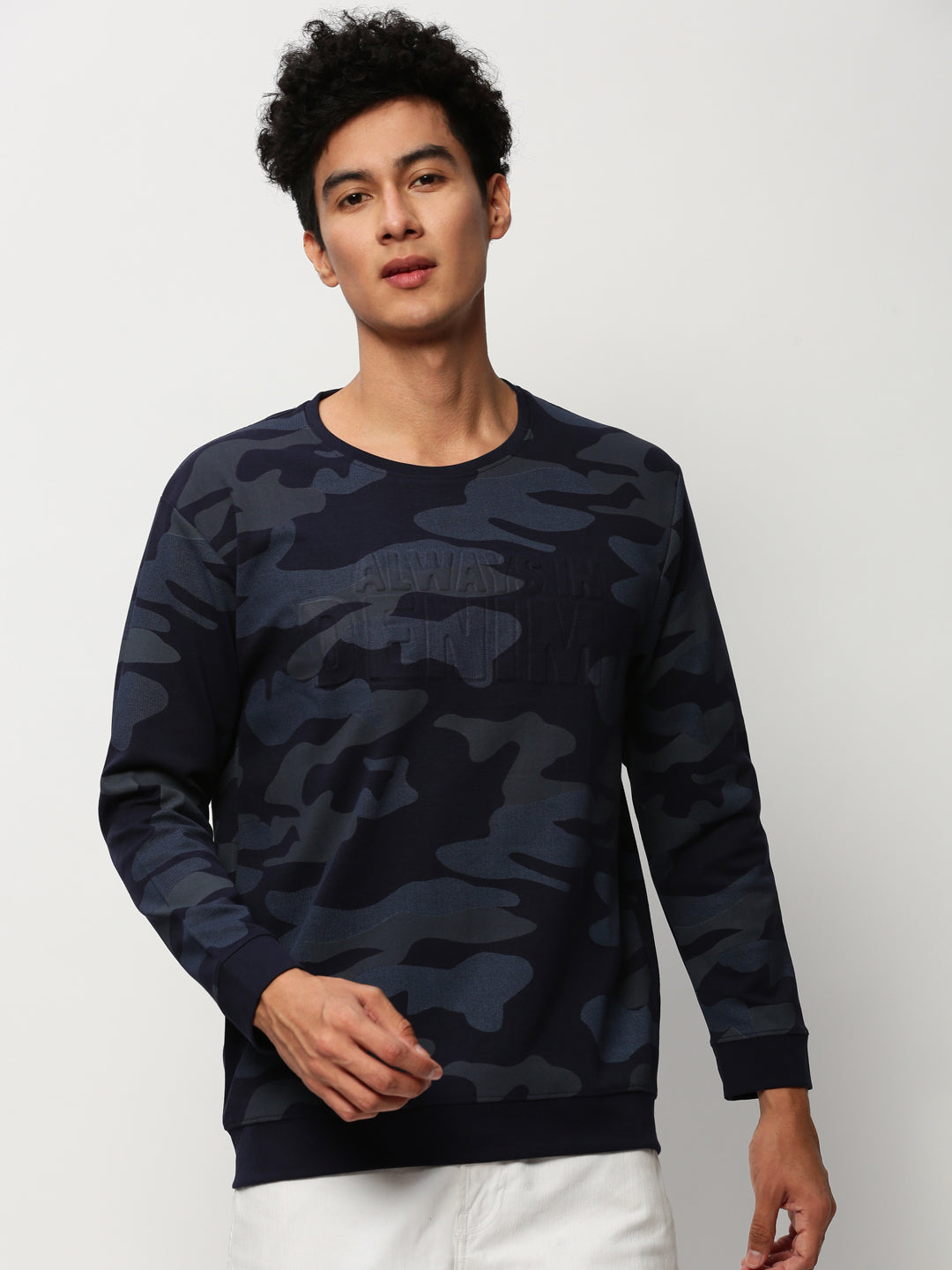 Men Blue Camouflage Casual Sweatshirts