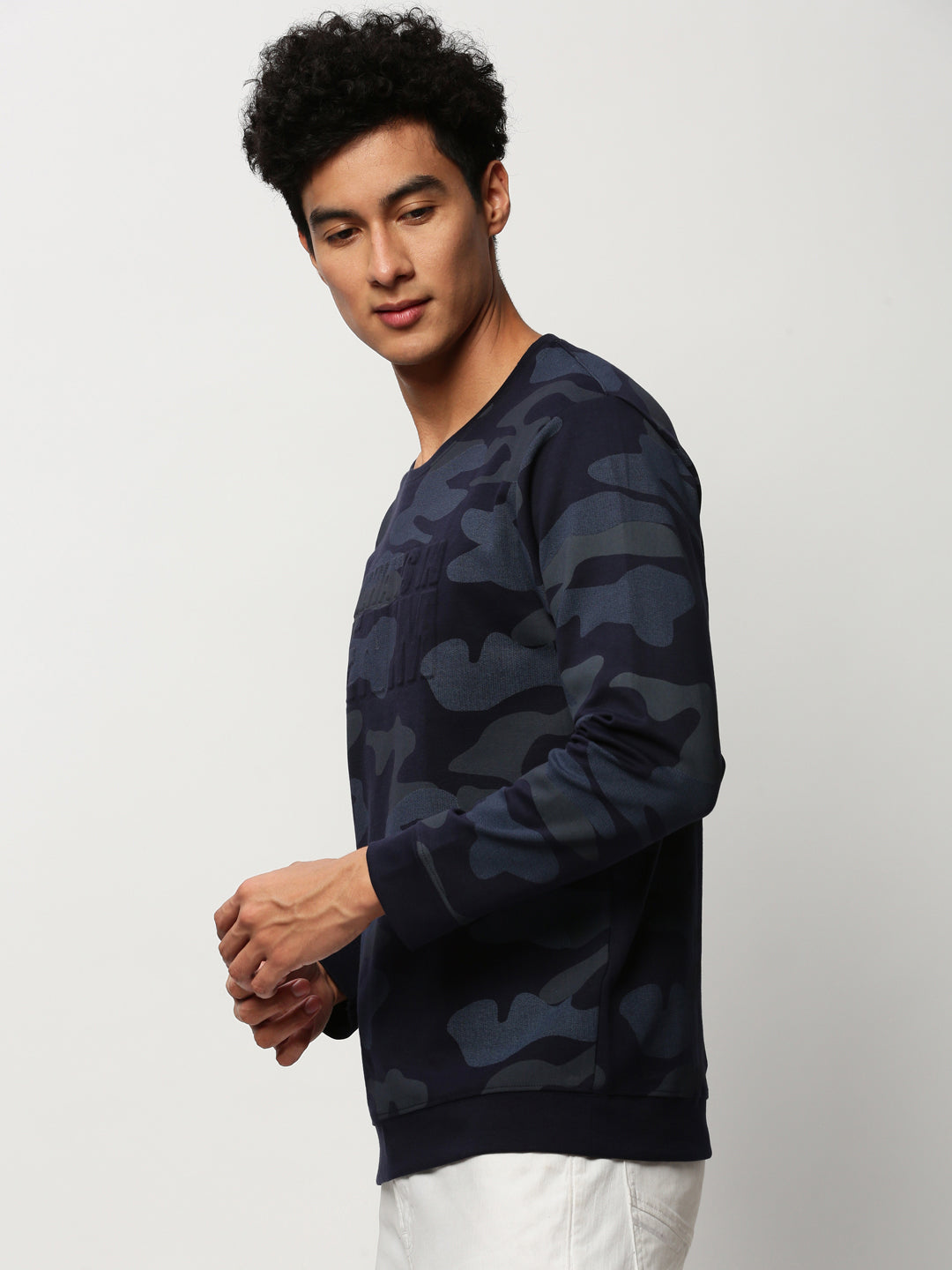 Men Blue Camouflage Casual Sweatshirts