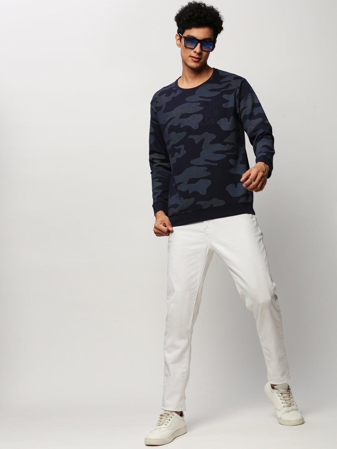 Men Blue Camouflage Casual Sweatshirts