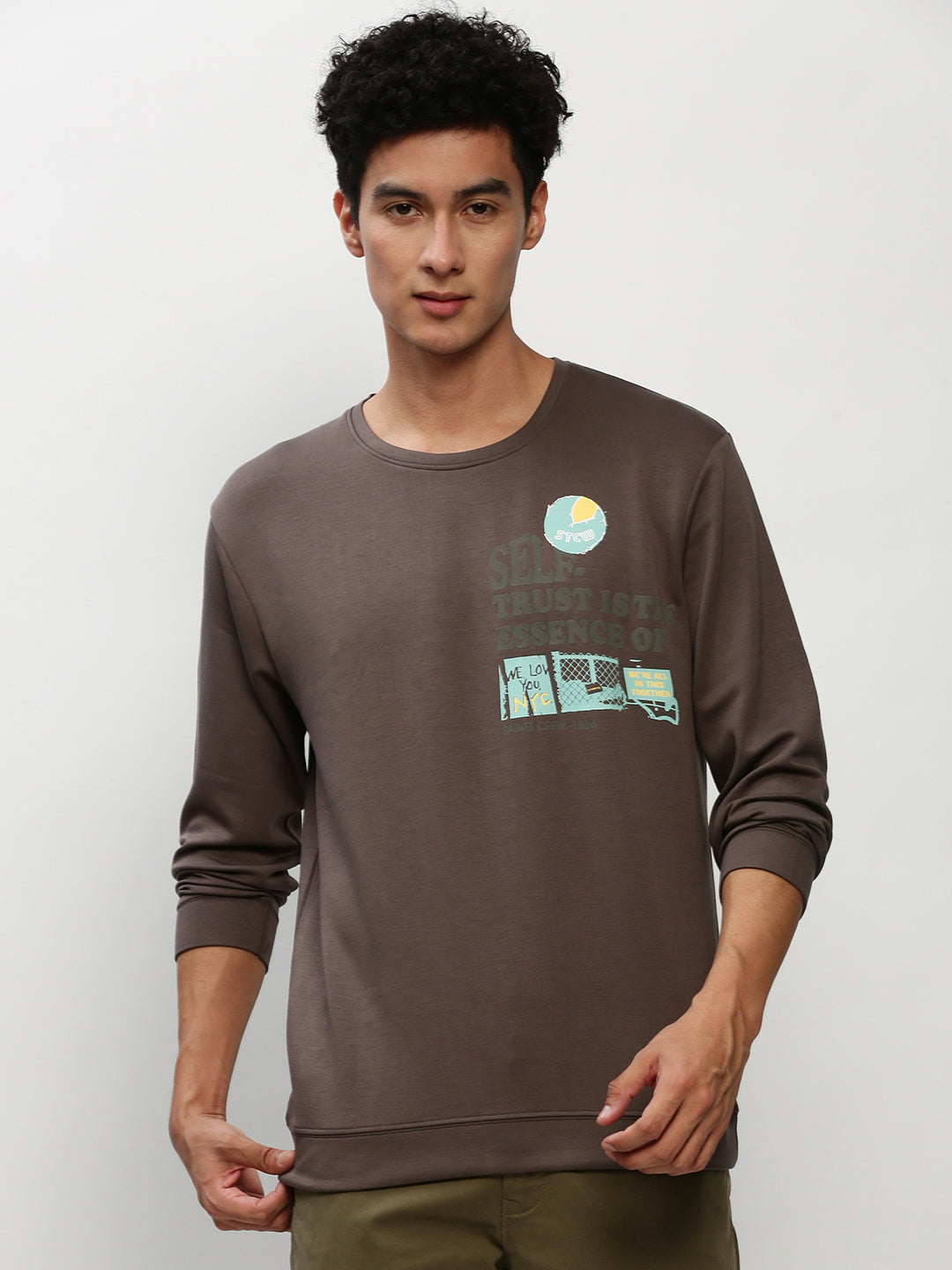 Men Grey Graphics Casual Sweatshirts