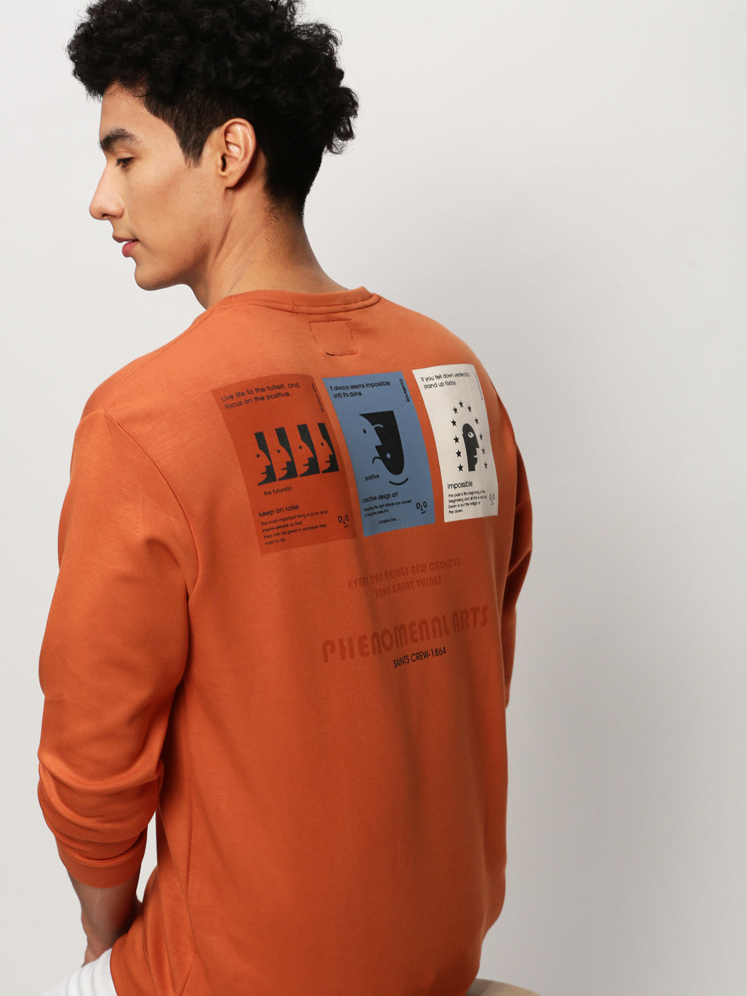 Men's Orange Typography Printed Casual Sweatshirt