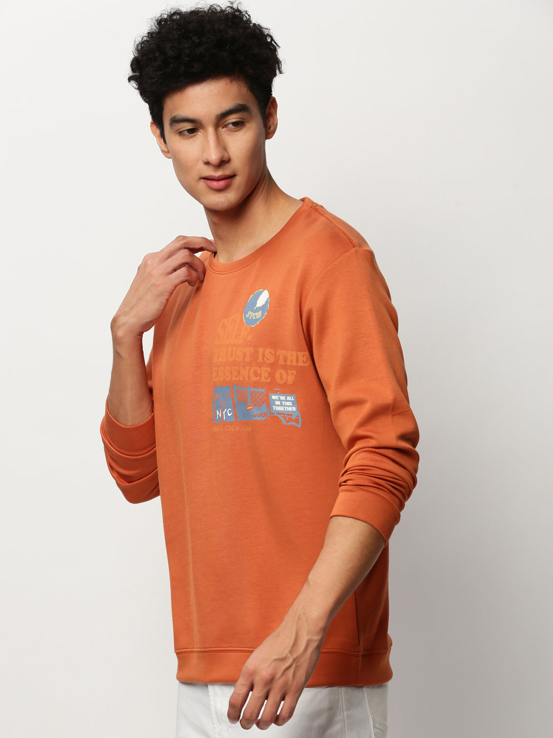 Men's Orange Typography Printed Casual Sweatshirt