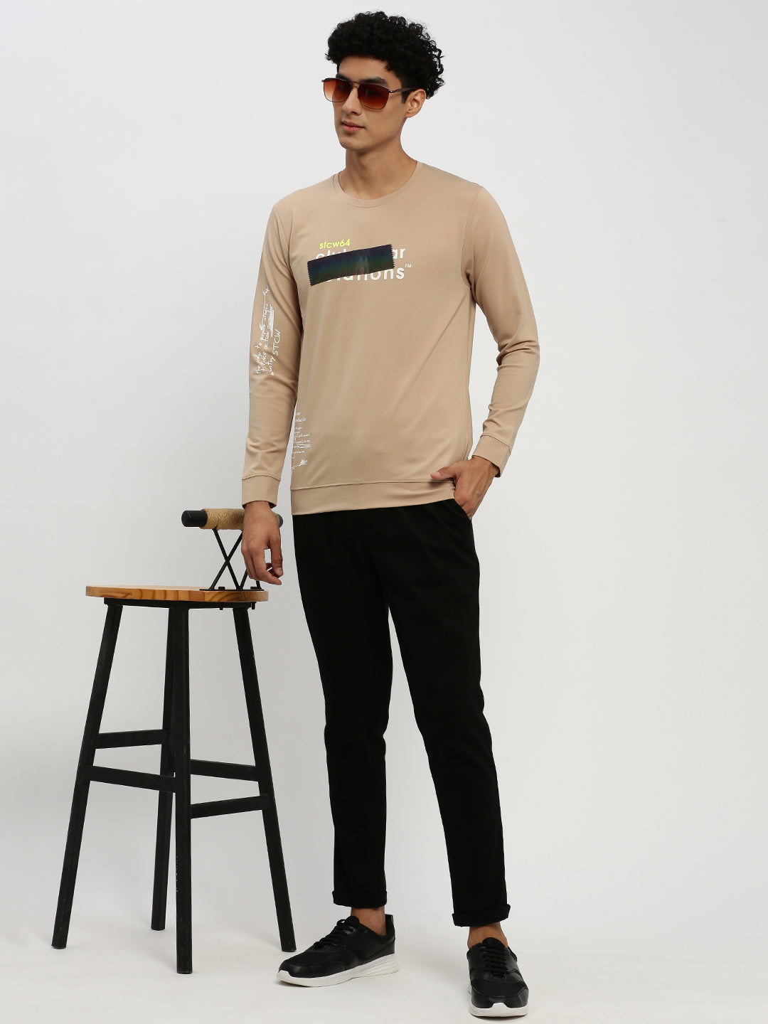 Men Beige Typographic Sweatshirt