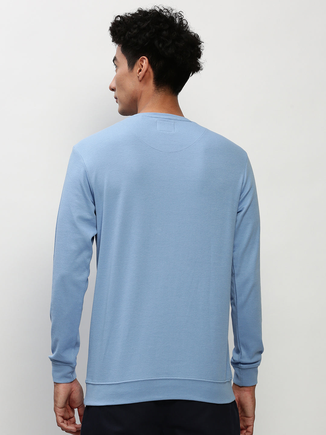 Men Blue Solid Casual Sweatshirts