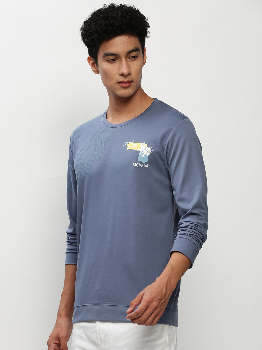 Men Blue Graphics Casual Sweatshirts