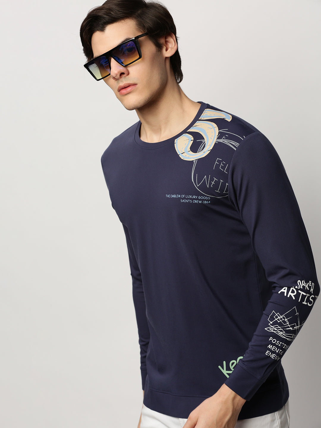 Men Blue Typographic Casual Sweatshirts