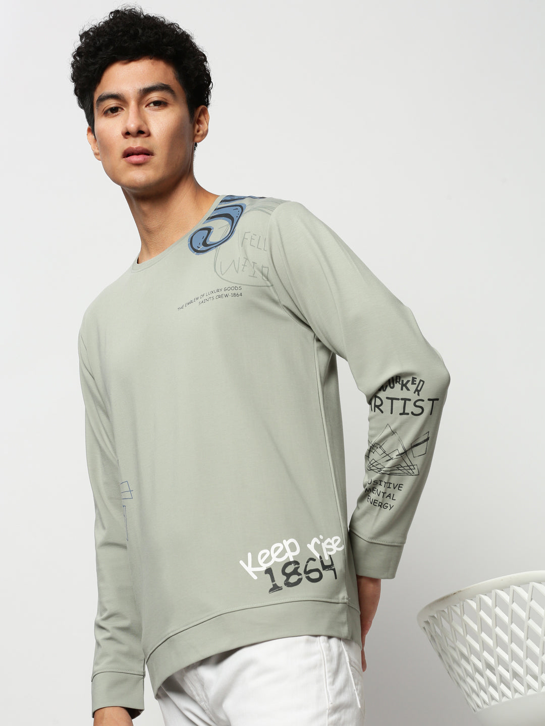 Men Green Typographic Casual Sweatshirts