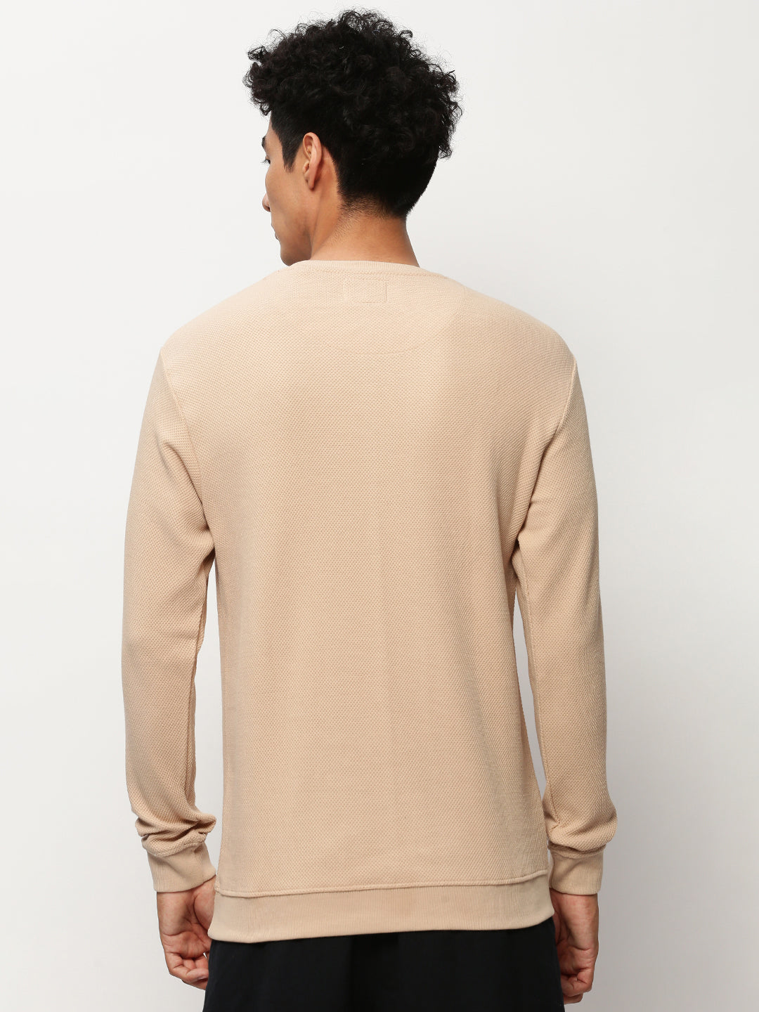 Men Peach Solid Casual Sweatshirts