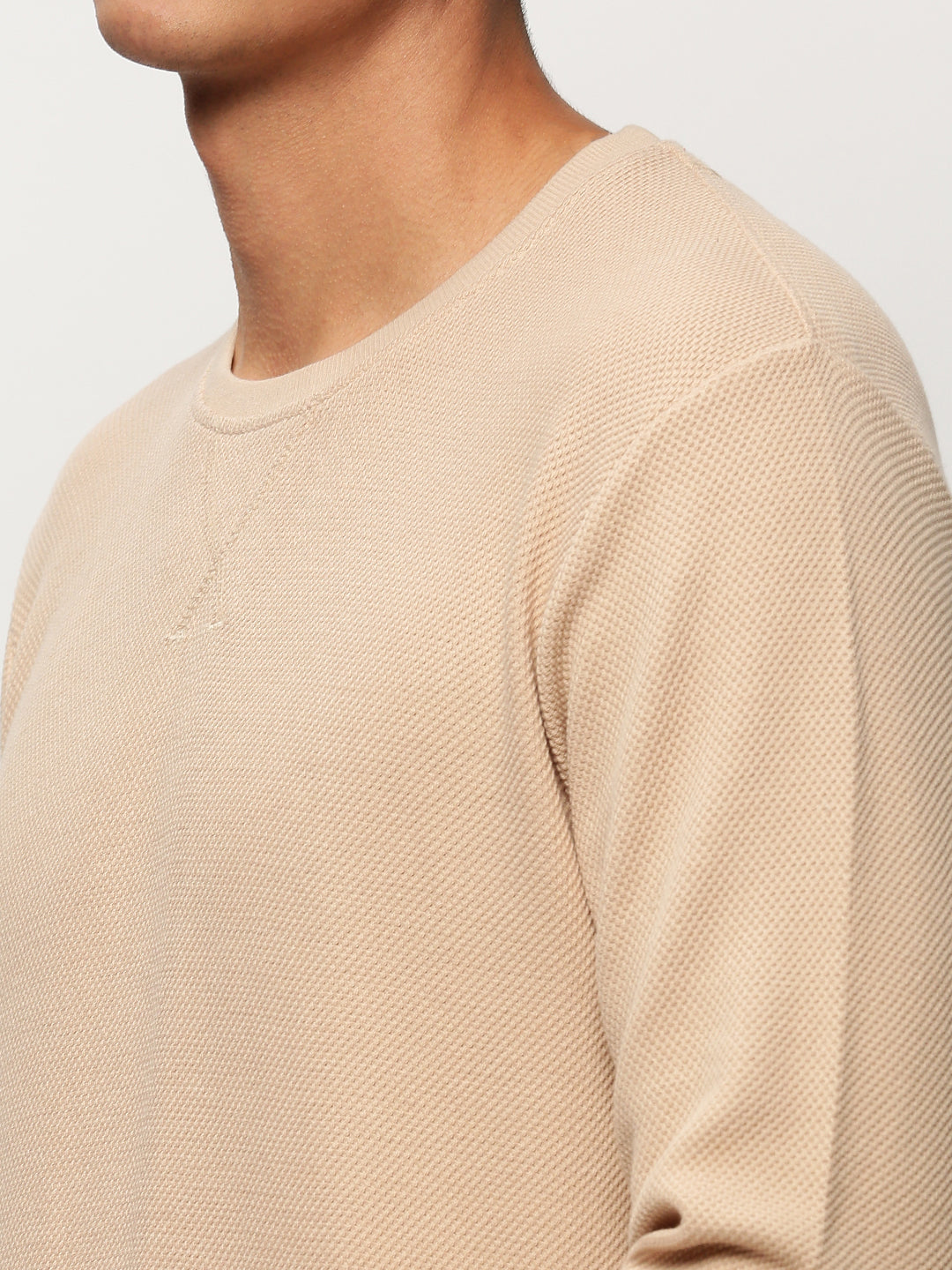 Men Peach Solid Casual Sweatshirts