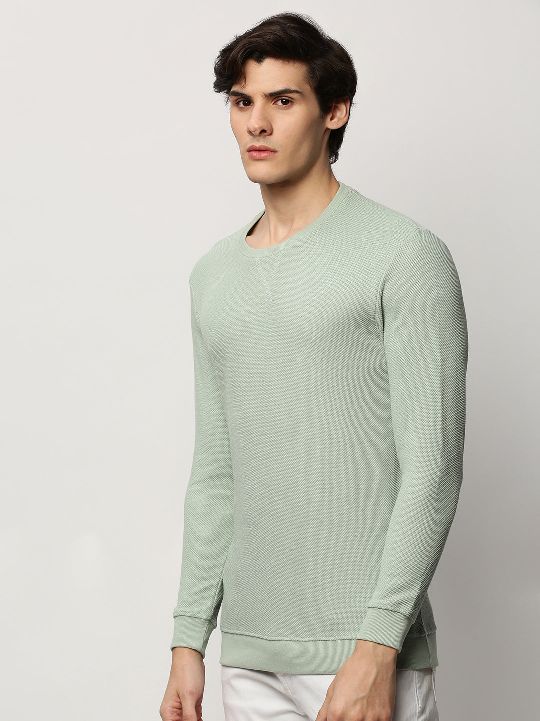 Men Green Solid Casual Sweatshirts