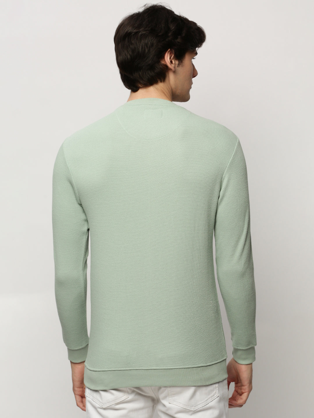 Men Green Solid Casual Sweatshirts