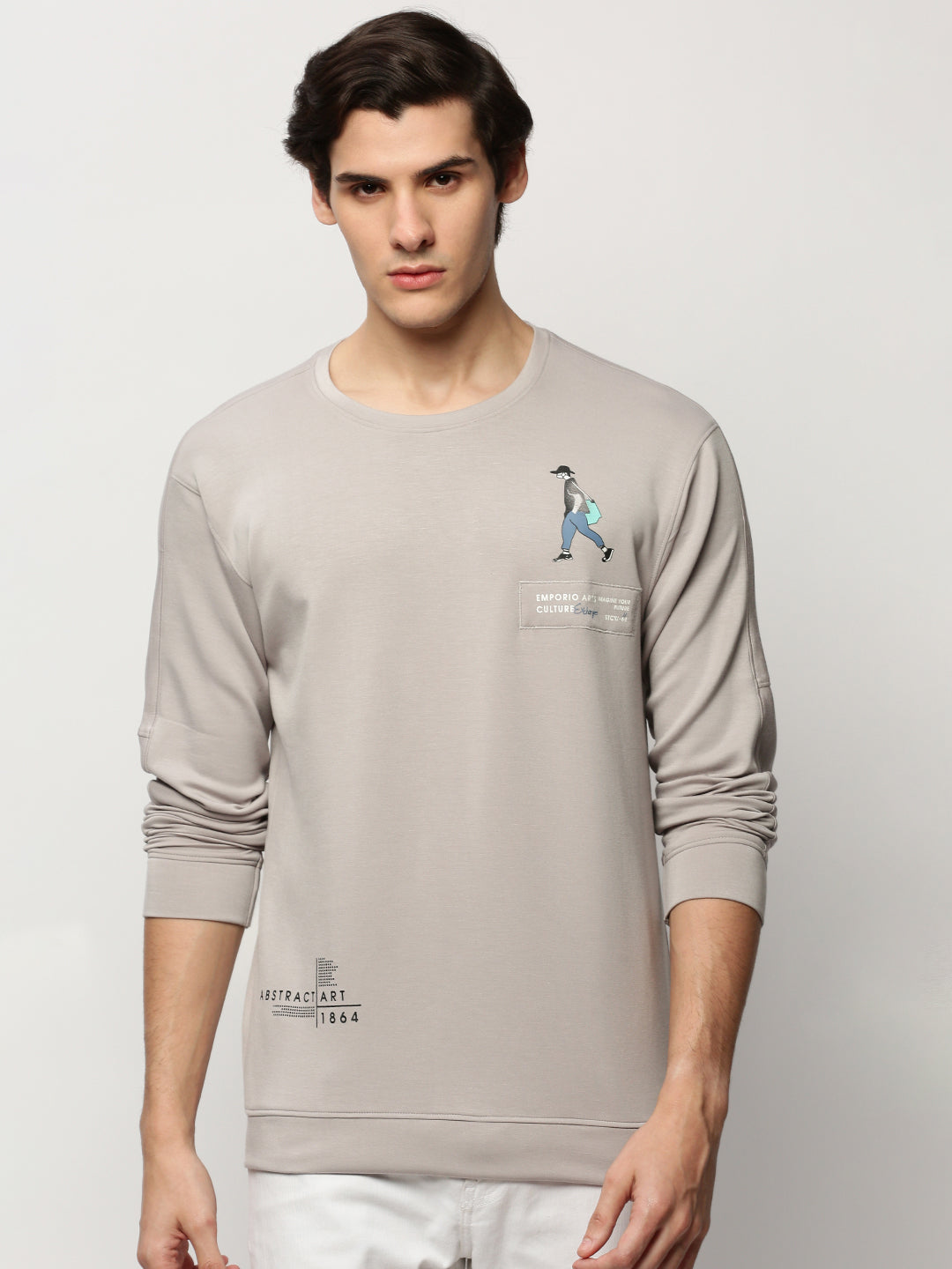 Men Grey Graphics Casual Sweatshirts