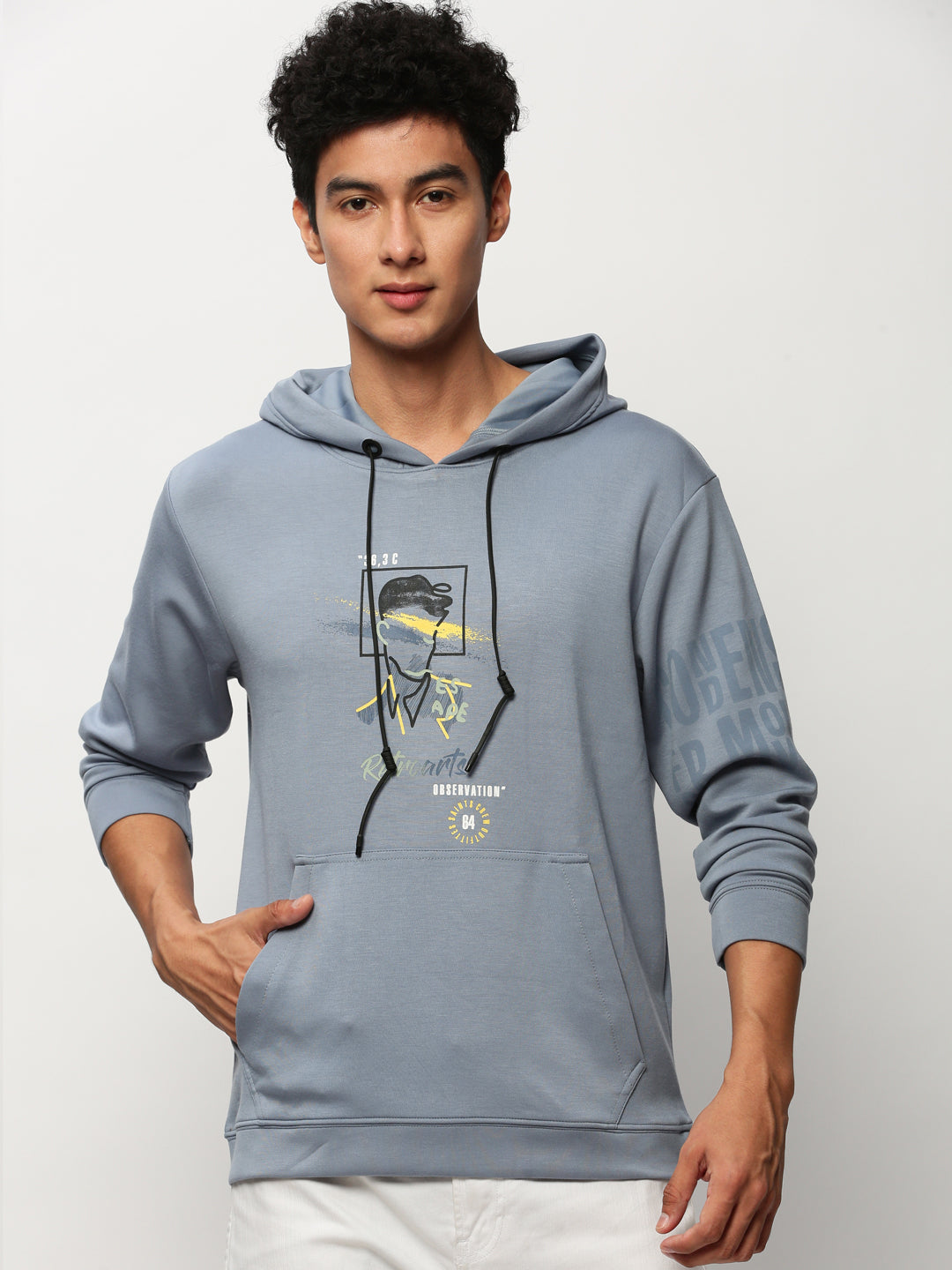 Men Blue Graphics Casual Sweatshirts