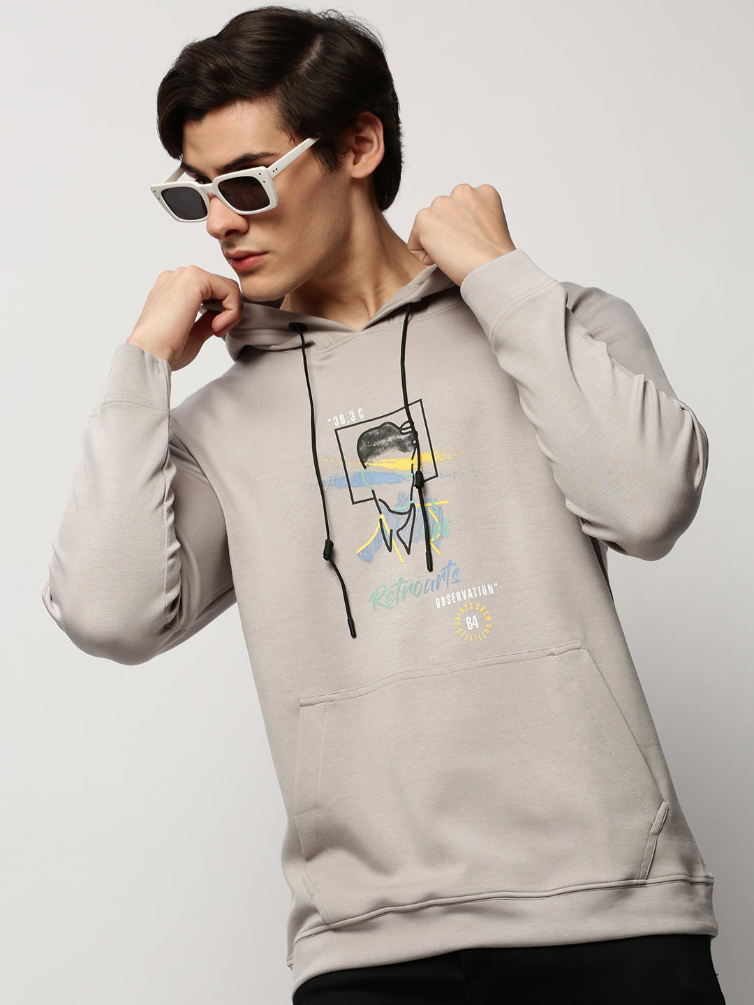 Men Grey Graphics Casual Sweatshirts