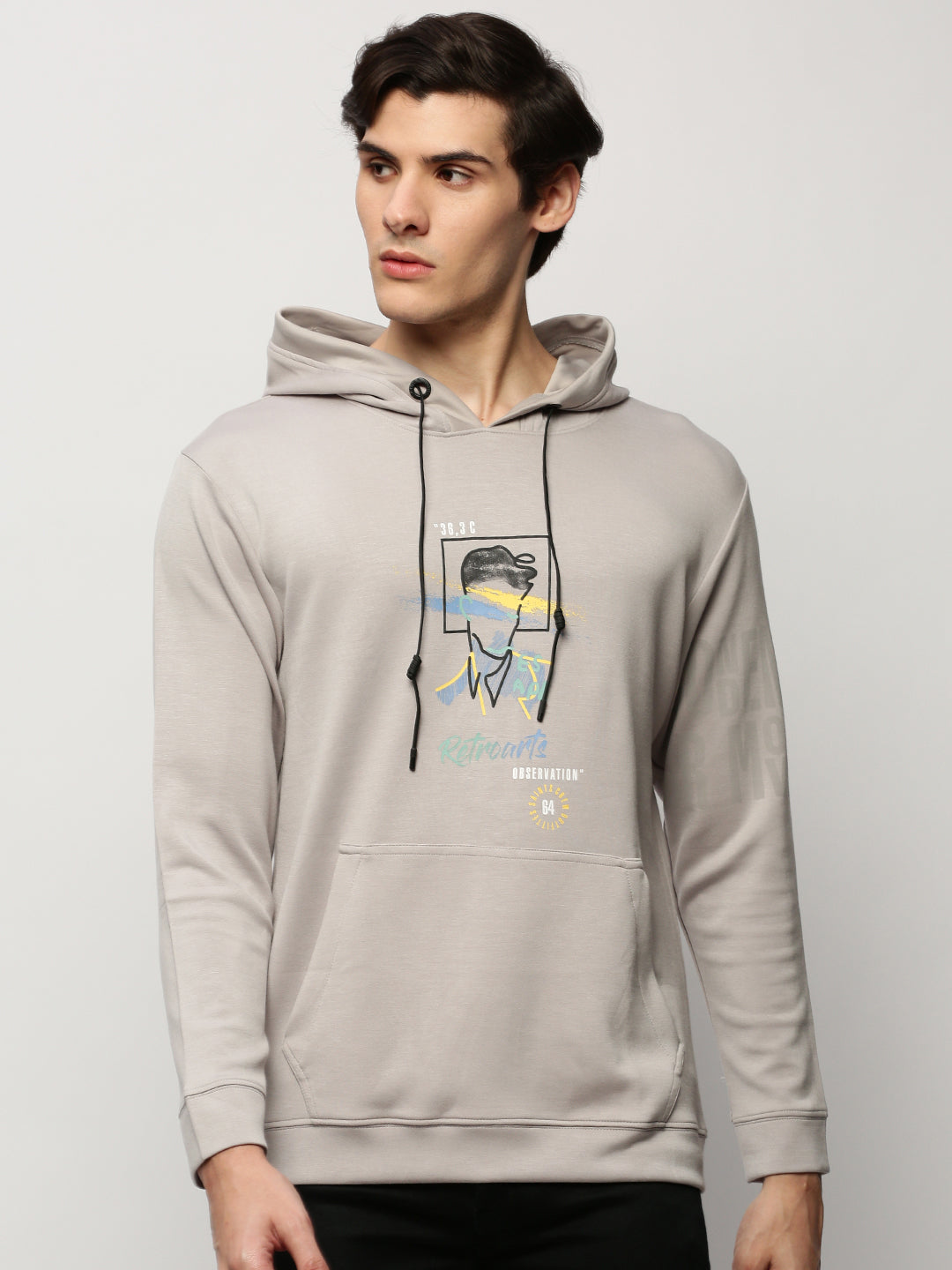 Men Grey Graphics Casual Sweatshirts