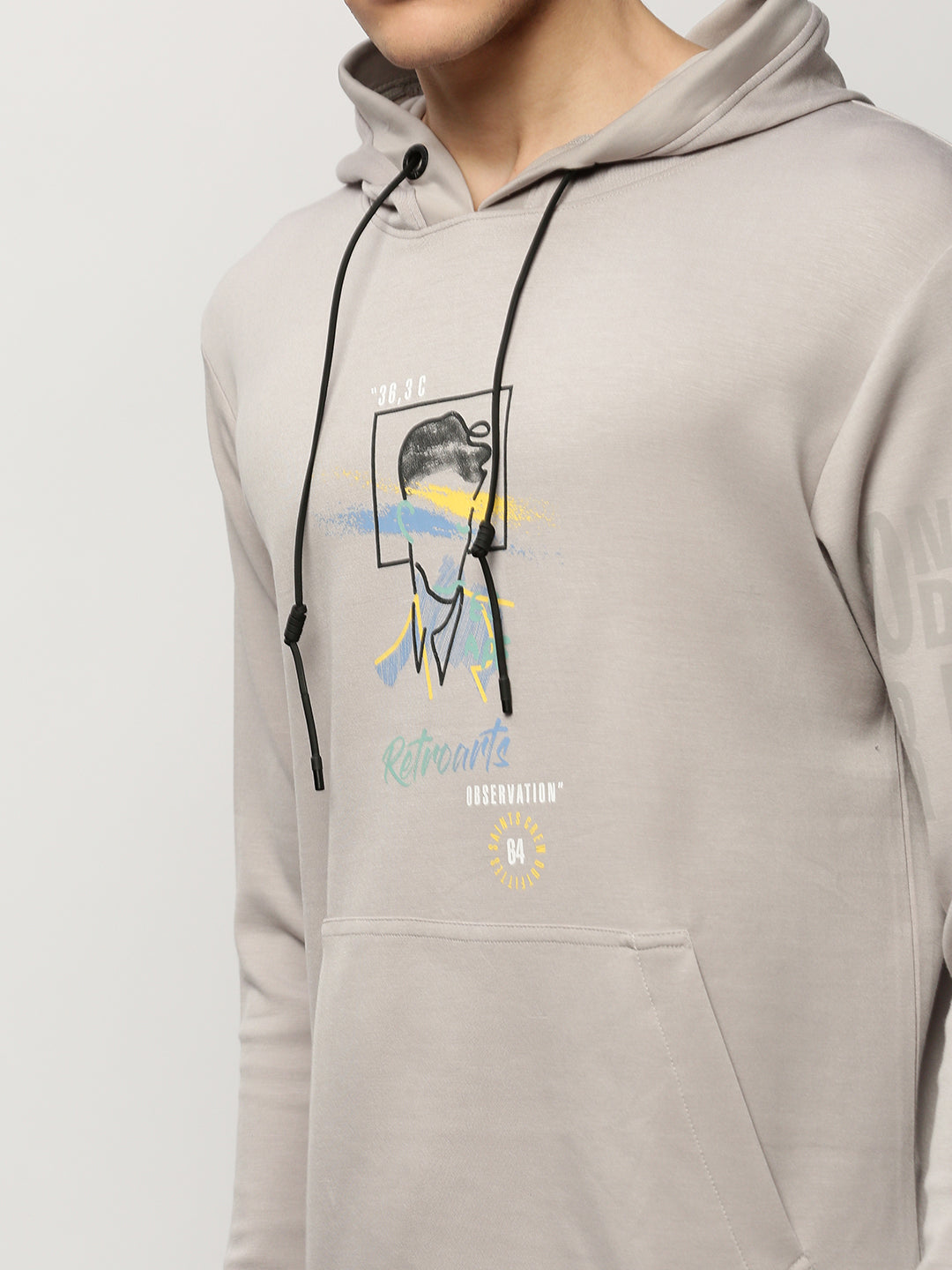 Men Grey Graphics Casual Sweatshirts