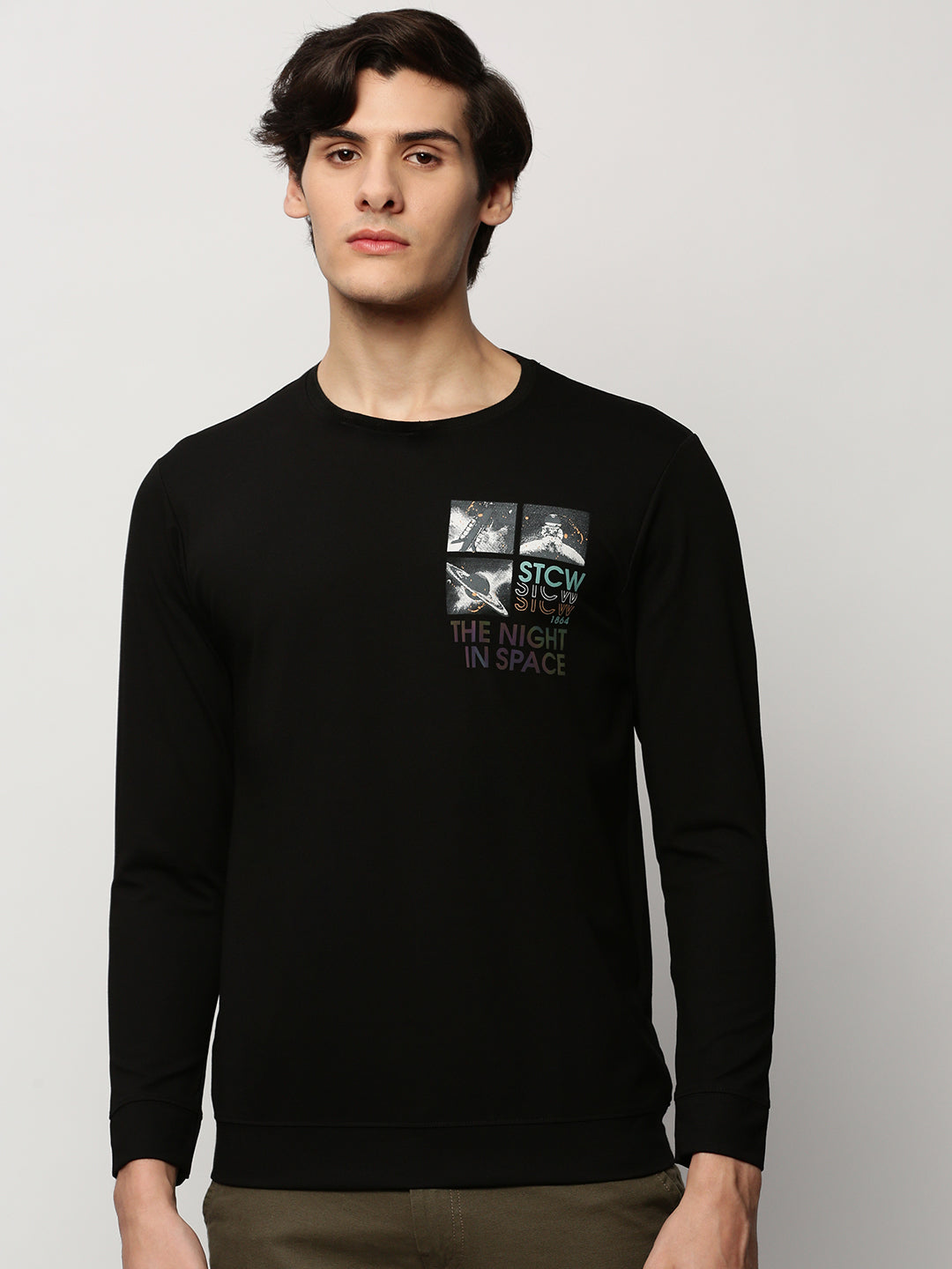 Men Black Graphics Casual Sweatshirts