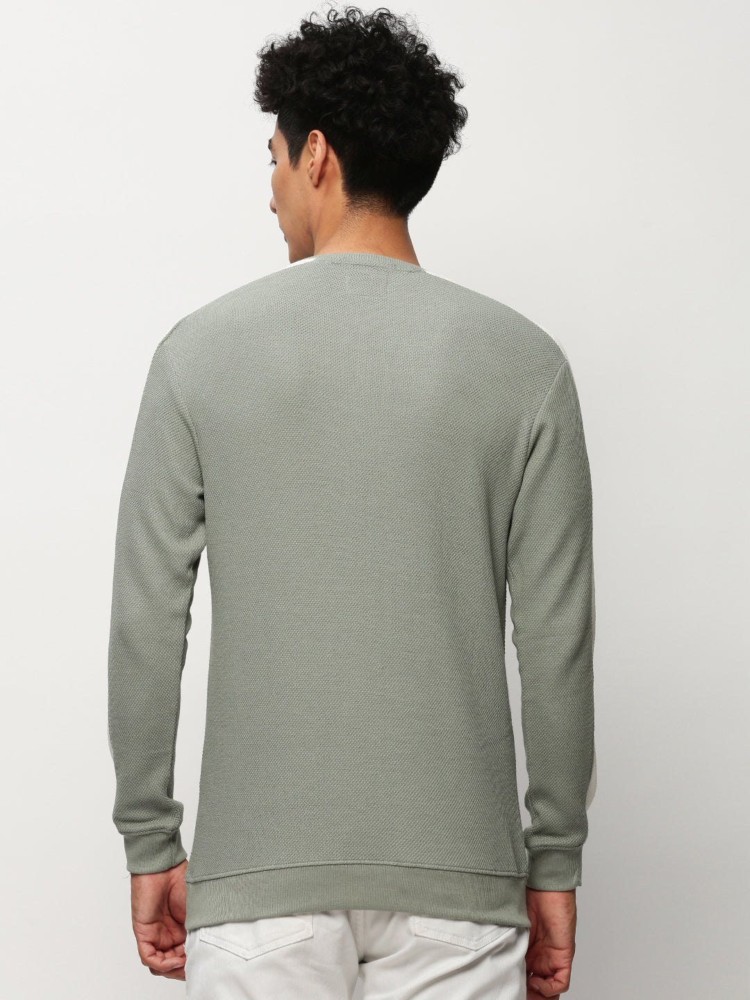 Men Green Solid Casual Sweatshirts