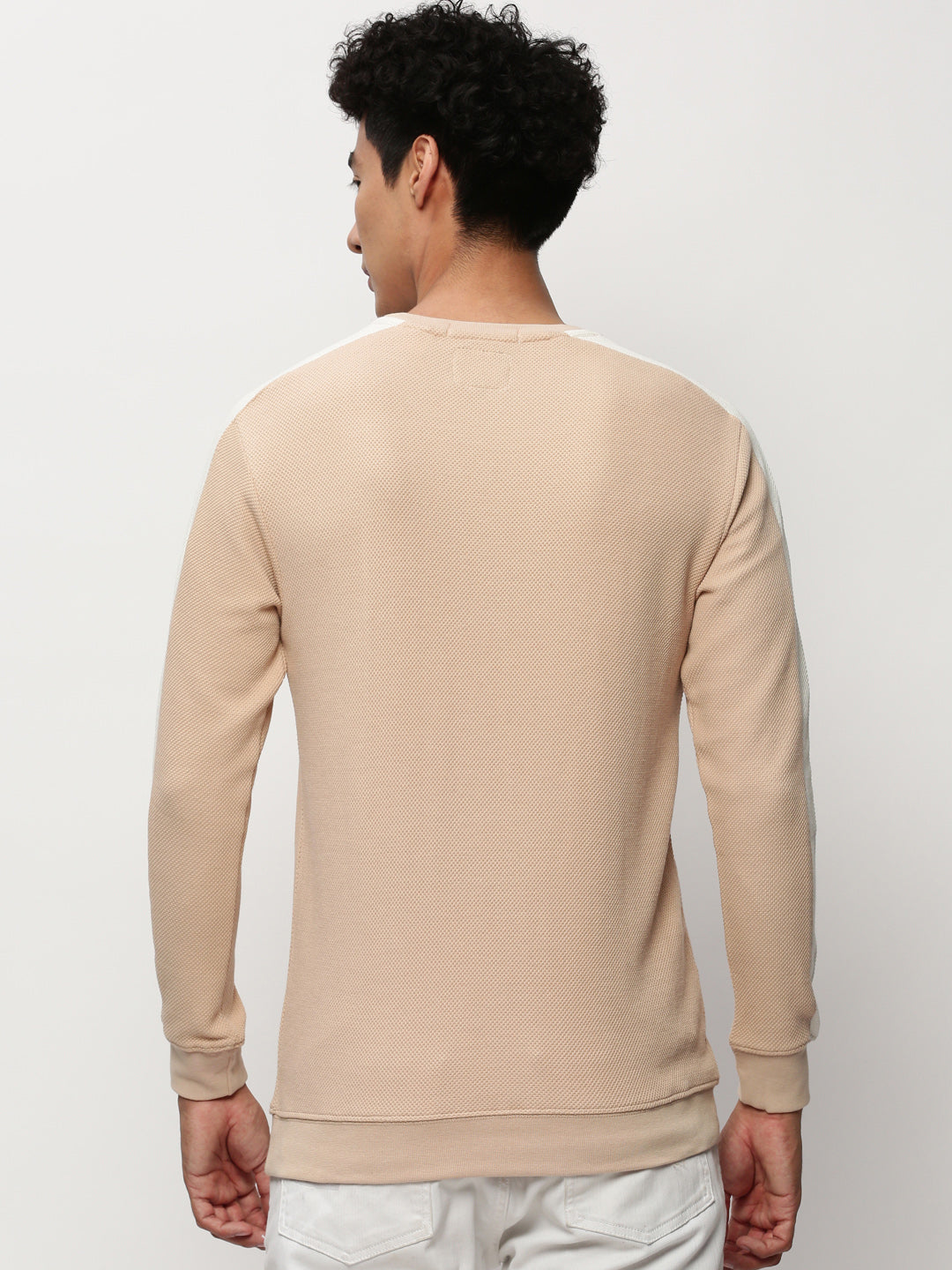 Men Peach Solid Casual Sweatshirts