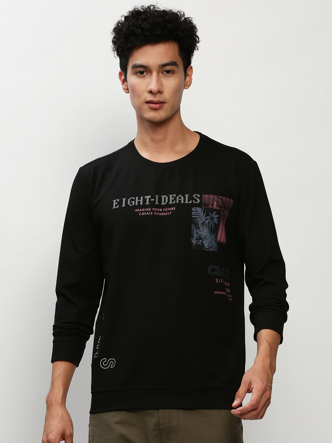 Men Black Graphics Casual Sweatshirts