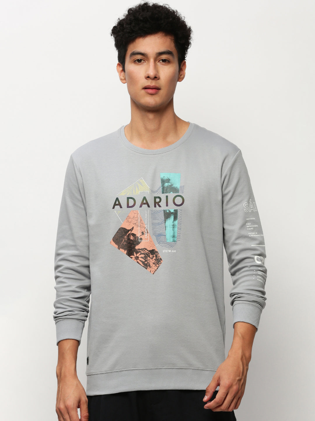 Men Grey Graphics Casual Sweatshirts