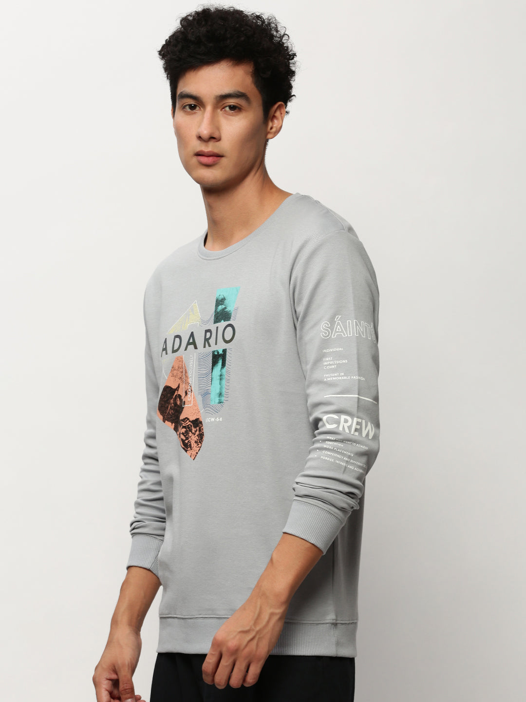 Men Grey Graphics Casual Sweatshirts