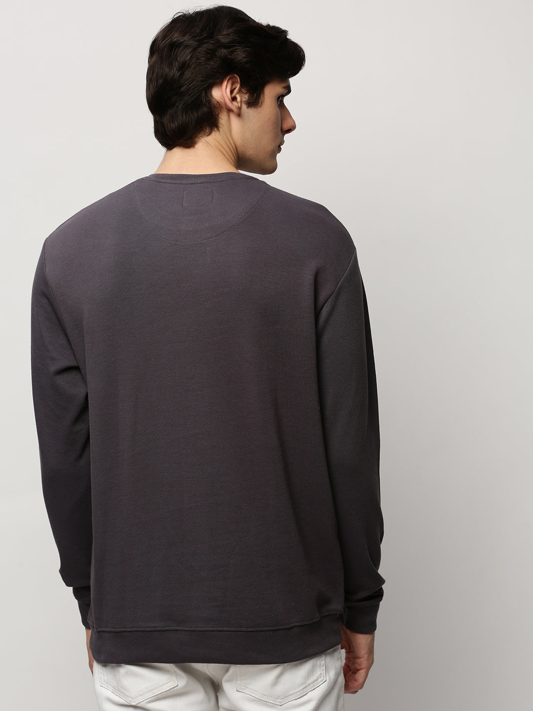 Men Grey Solid Casual Sweatshirts