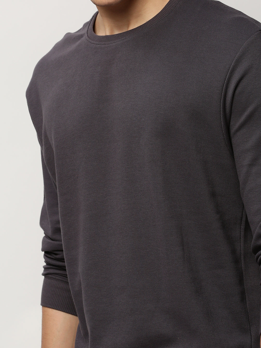 Men Grey Solid Casual Sweatshirts