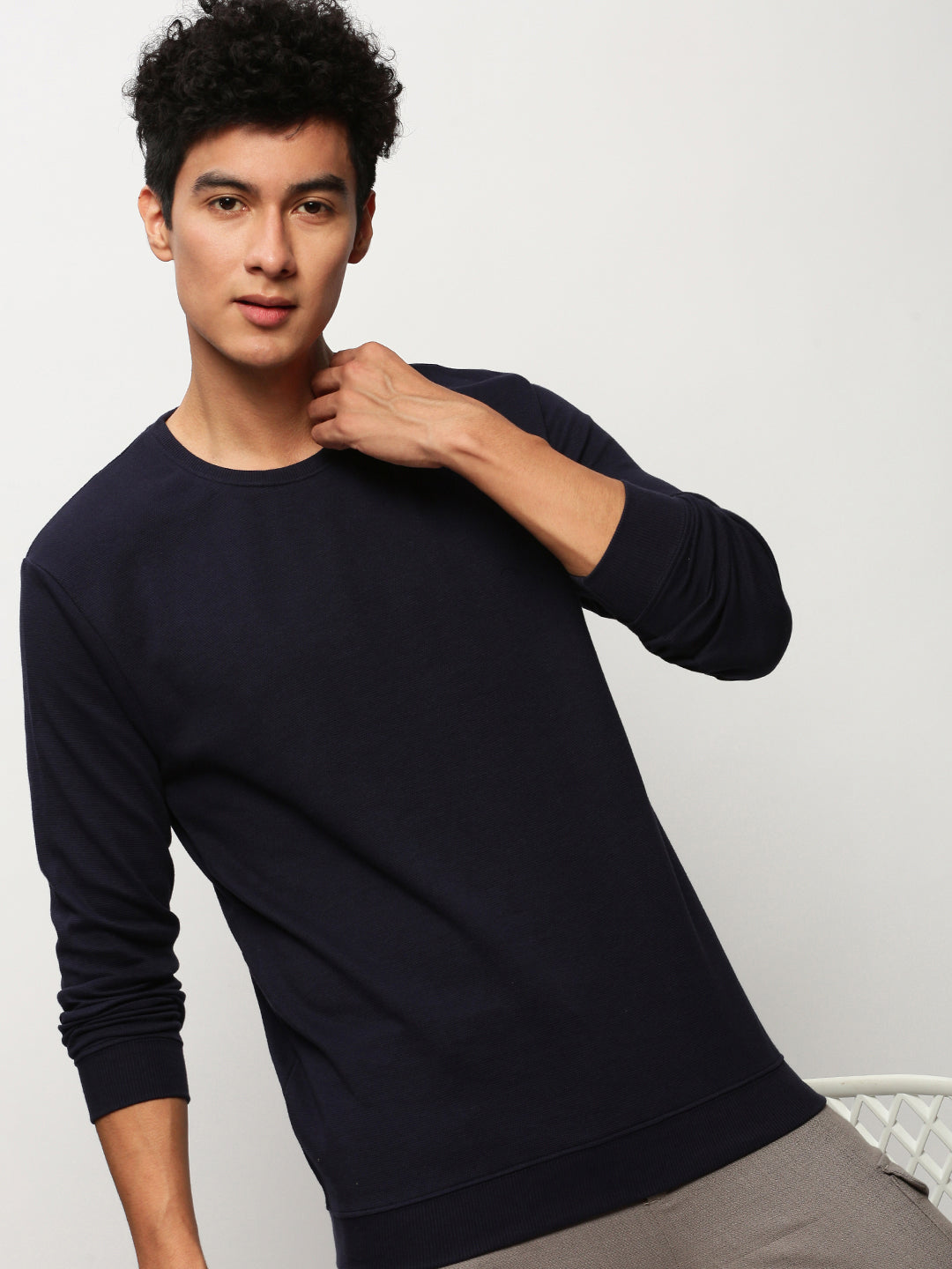 Men Blue Solid Casual Sweatshirts