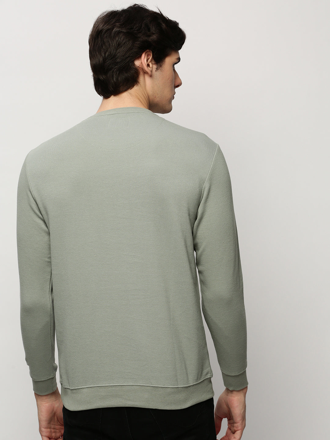 Men Green Solid Casual Sweatshirts