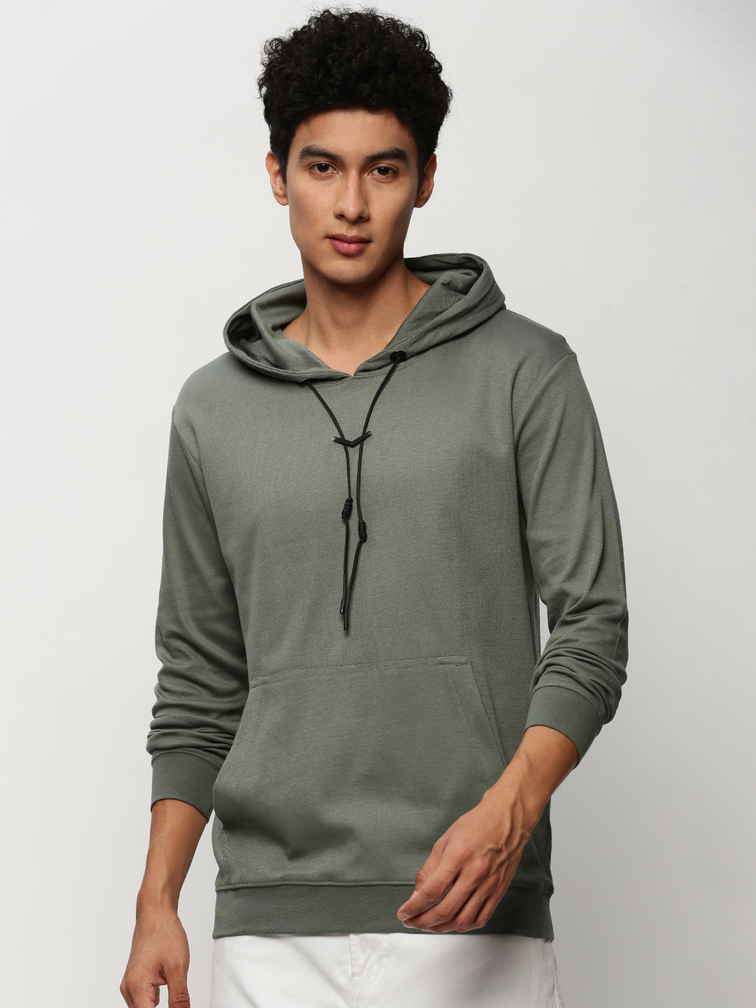 Men Grey Solid Casual Sweatshirts