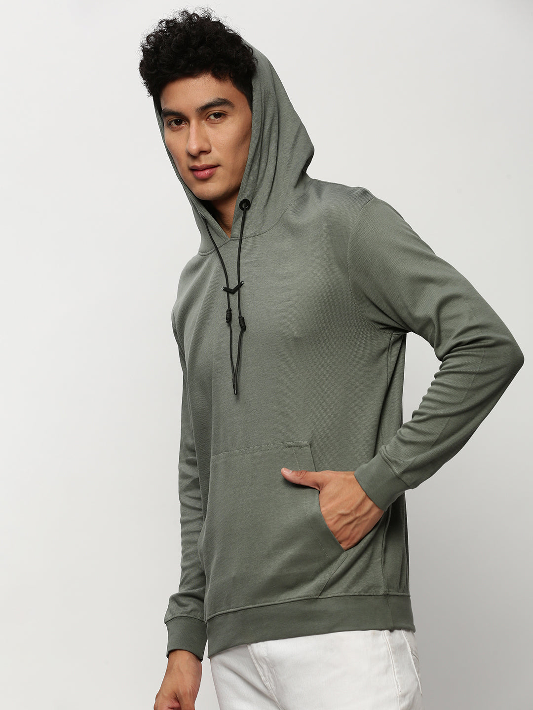 Men Grey Solid Casual Sweatshirts