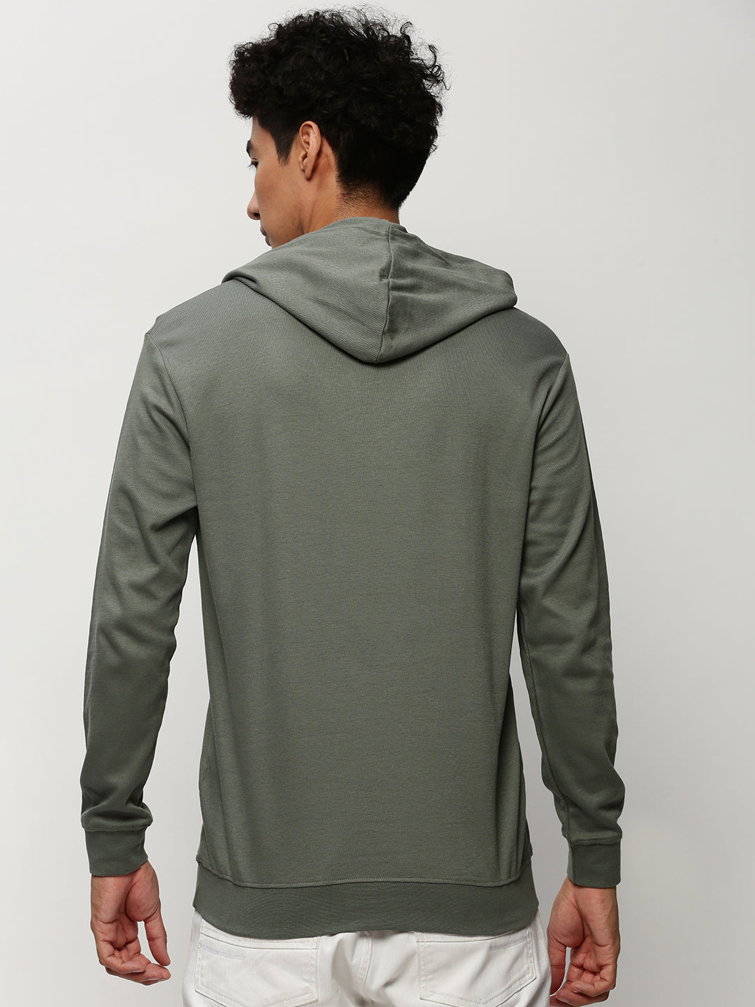 Men Grey Solid Casual Sweatshirts