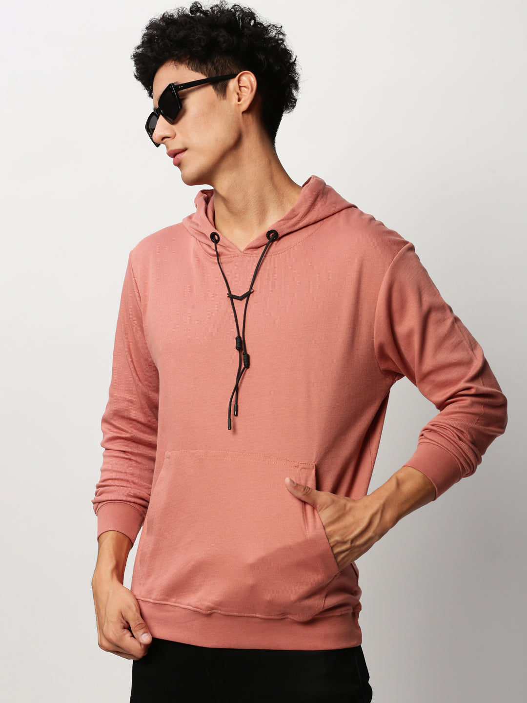 Men Peach Solid Casual Sweatshirts