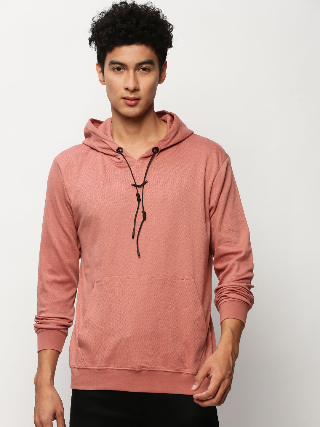 Men Peach Solid Casual Sweatshirts