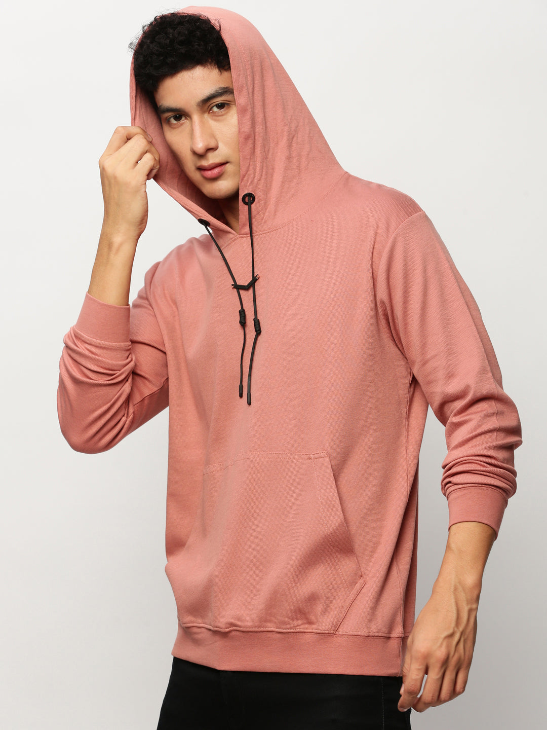 Men Peach Solid Casual Sweatshirts