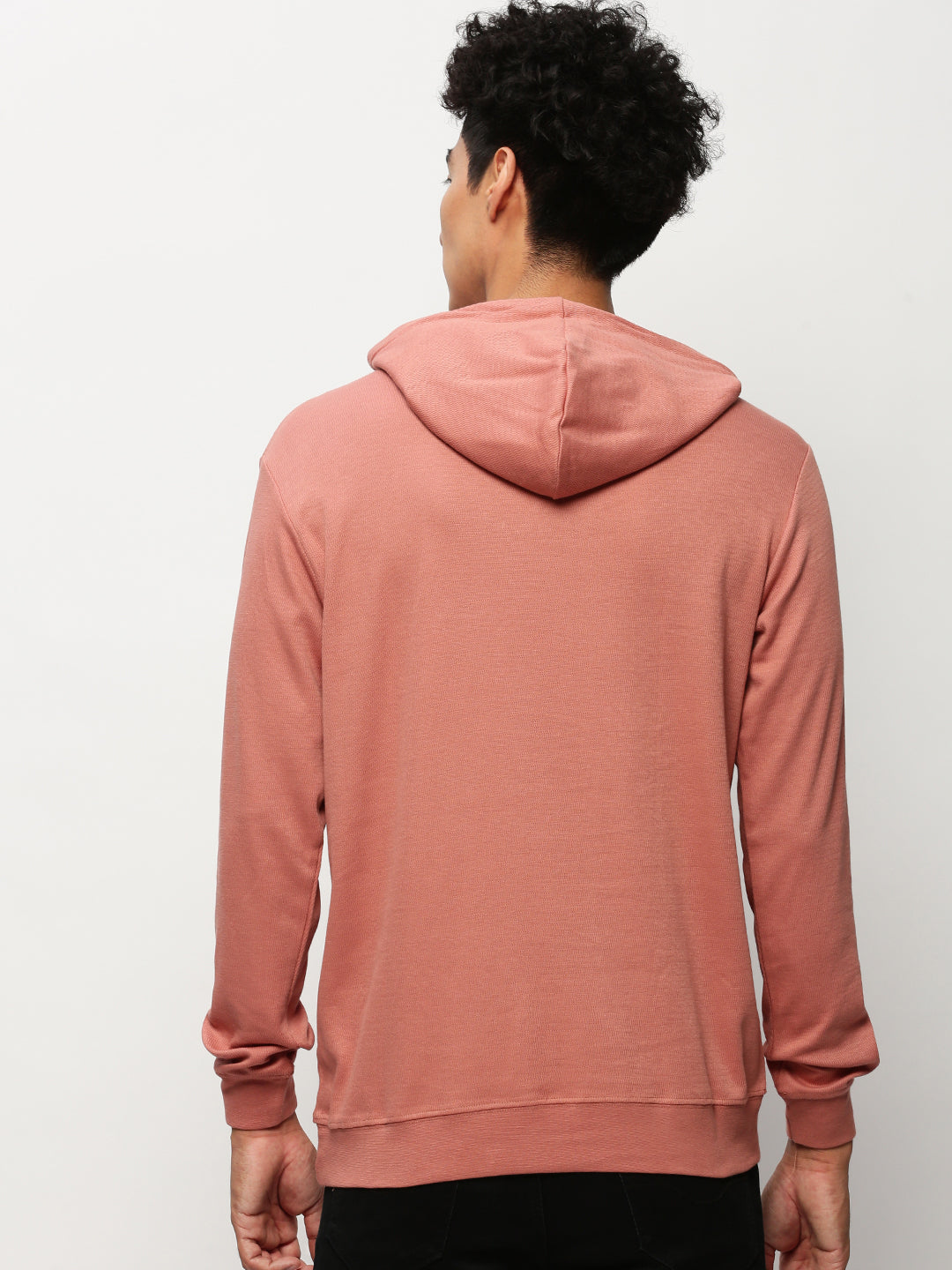 Men Peach Solid Casual Sweatshirts