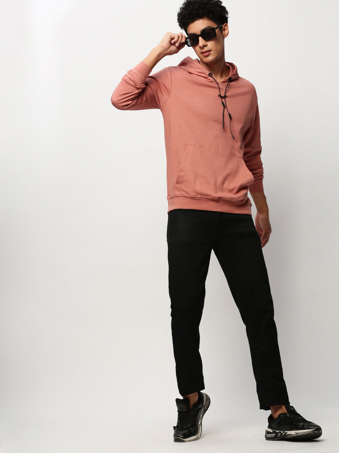 Men Peach Solid Casual Sweatshirts