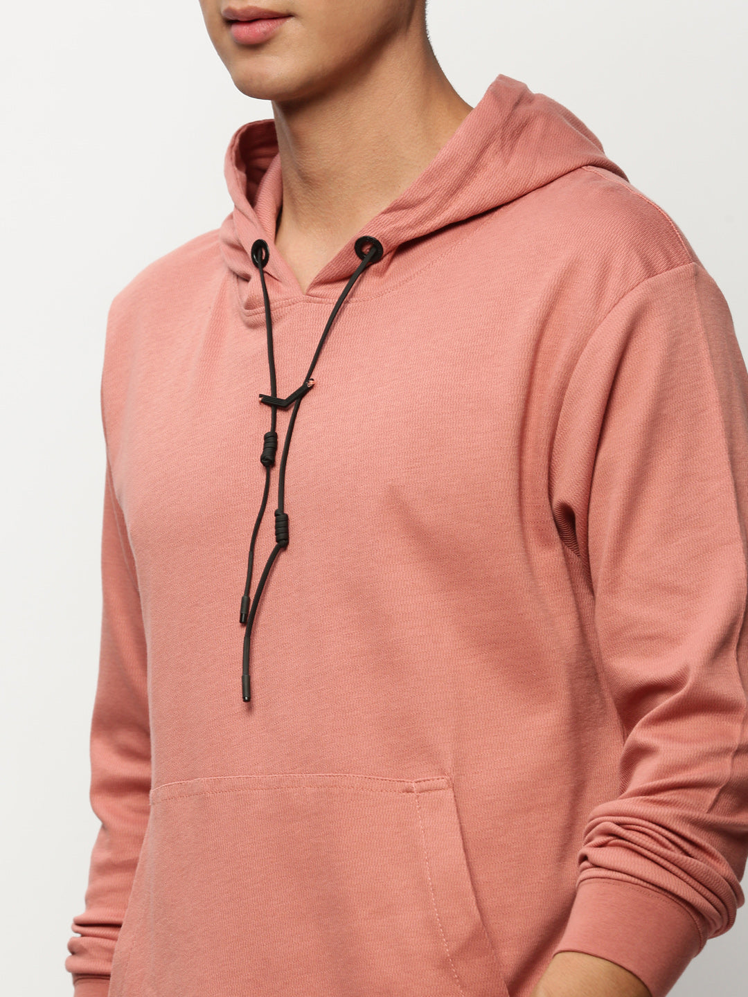 Men Peach Solid Casual Sweatshirts