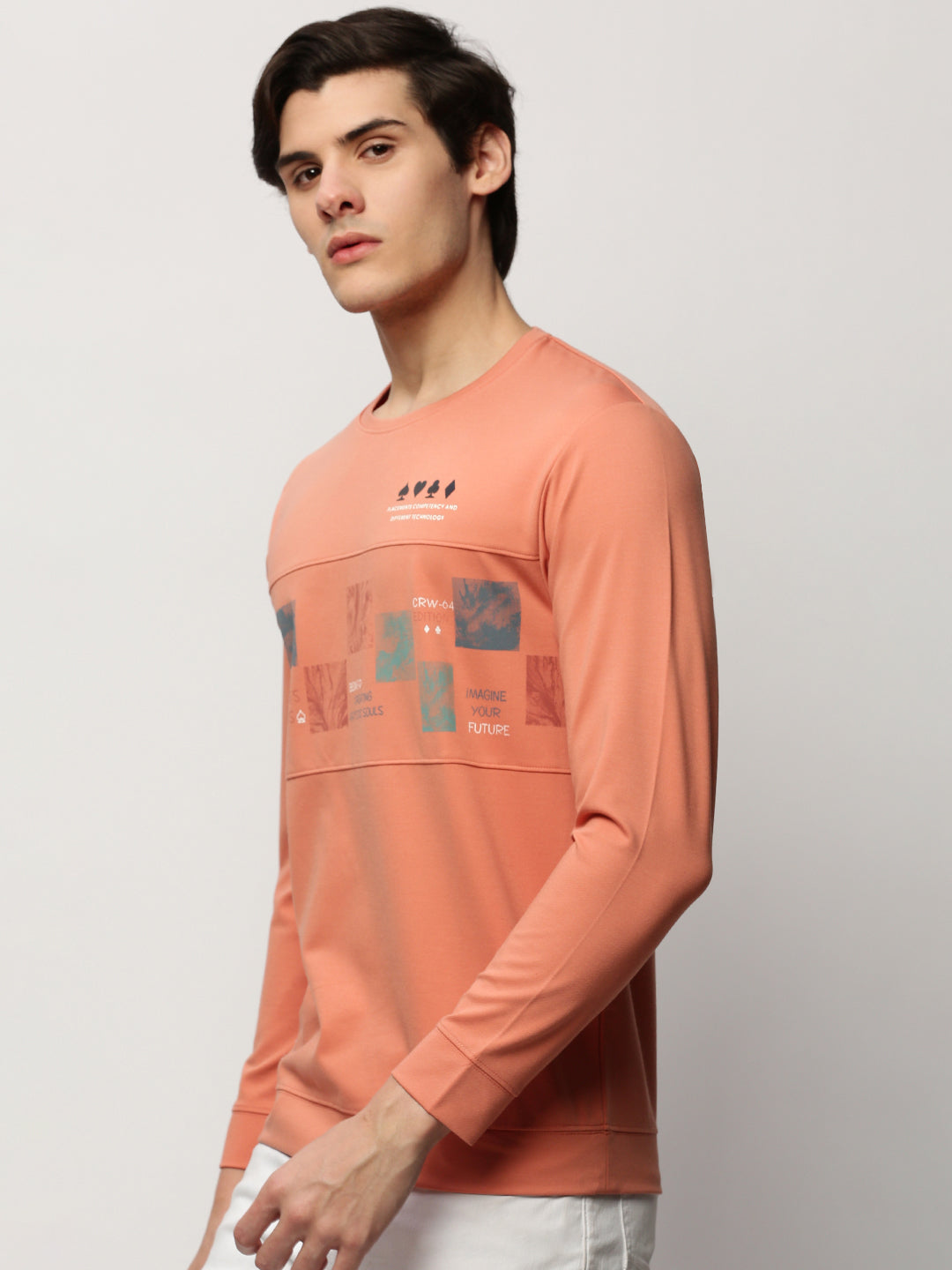 Men Peach Graphics Casual Sweatshirts