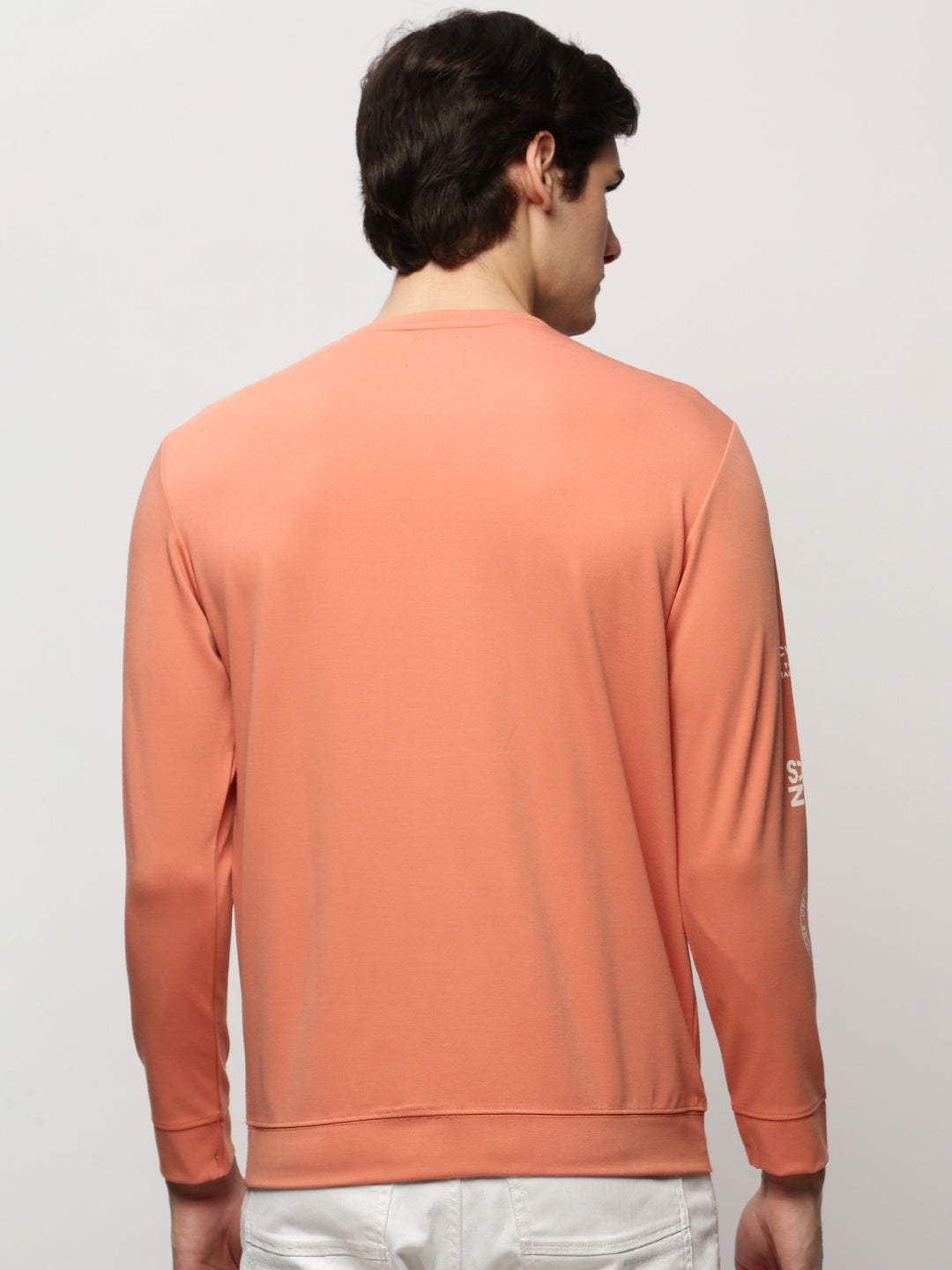 Men Peach Graphics Casual Sweatshirts