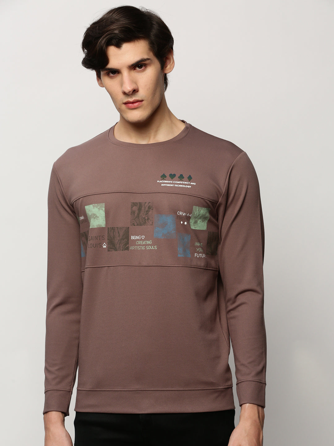 Men Brown Graphics Casual Sweatshirts