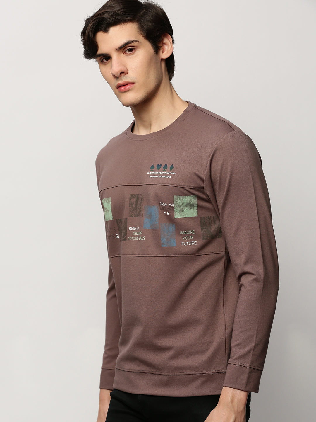 Men Brown Graphics Casual Sweatshirts