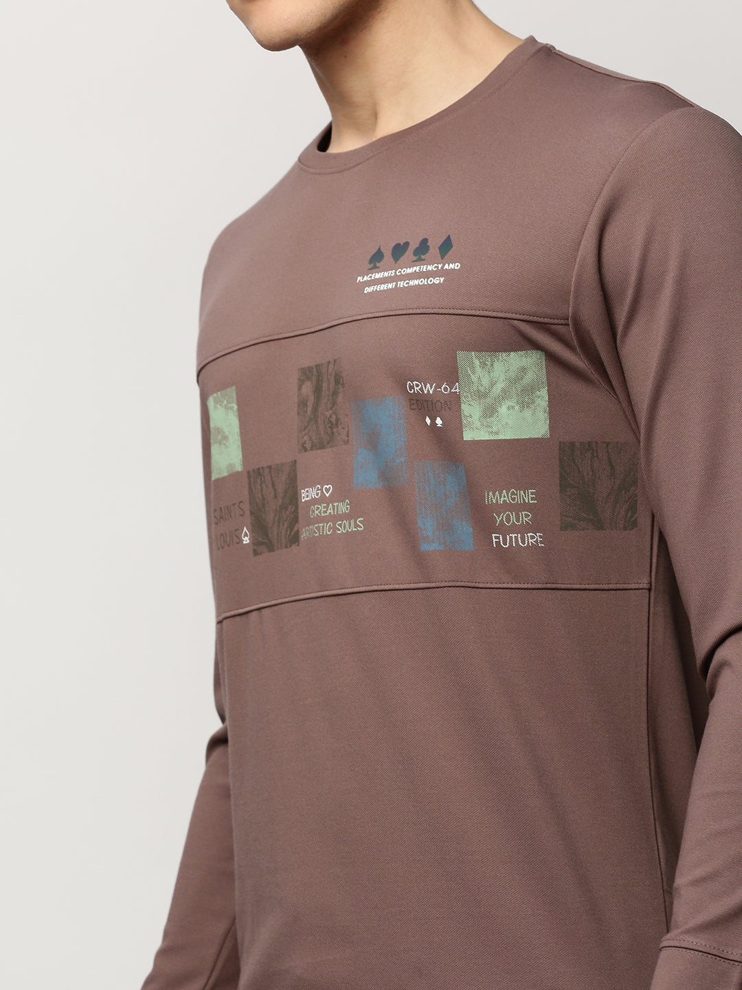 Men Brown Graphics Casual Sweatshirts