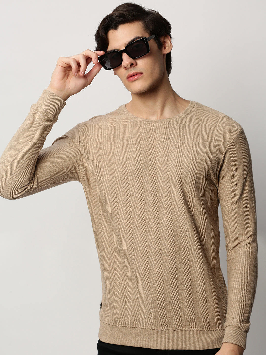 Men Beige Chevron Casual Sweatshirts