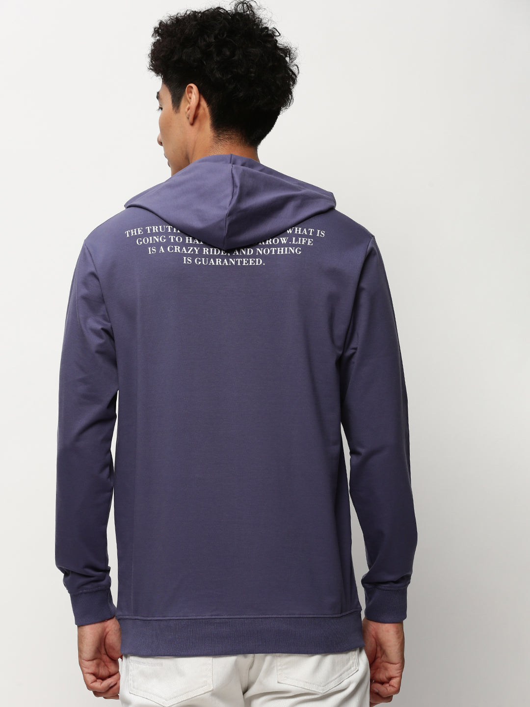 Men's Purple Graphic Printed Hooded Pullover Cotton Sweatshirt