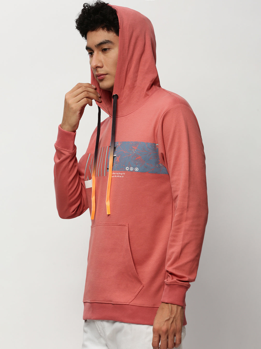 Men Peach Graphics Casual Sweatshirts