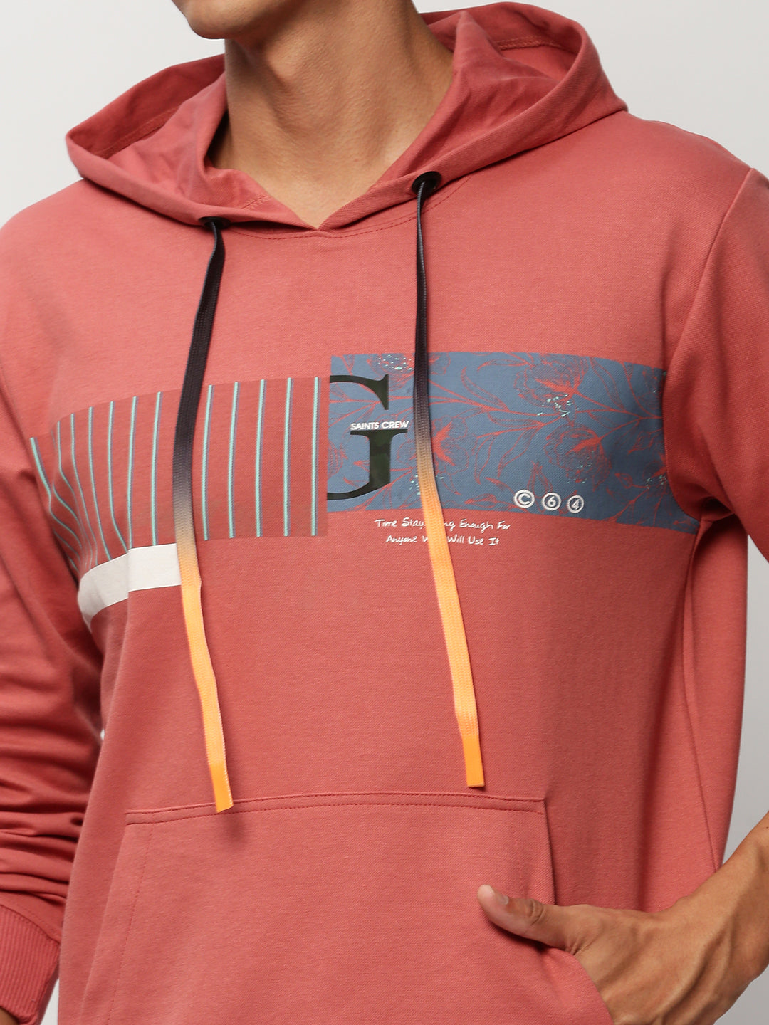 Men Peach Graphics Casual Sweatshirts